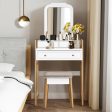 Vanity Table Set with Cushioned Stool and Large Mirror Online