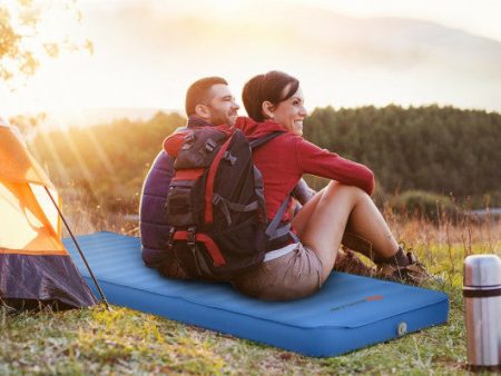 Self Inflating Folding Camping Sleeping Mattress with Carrying Bag-Blue on Sale