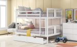 Modern White Full Over Full Bunk Bed with Two Drawers on Sale