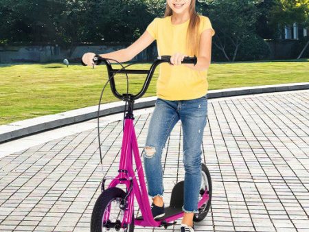 Height Adjustable Kid Kick Scooter with 12 Inch Air Filled Wheel-Pink Sale