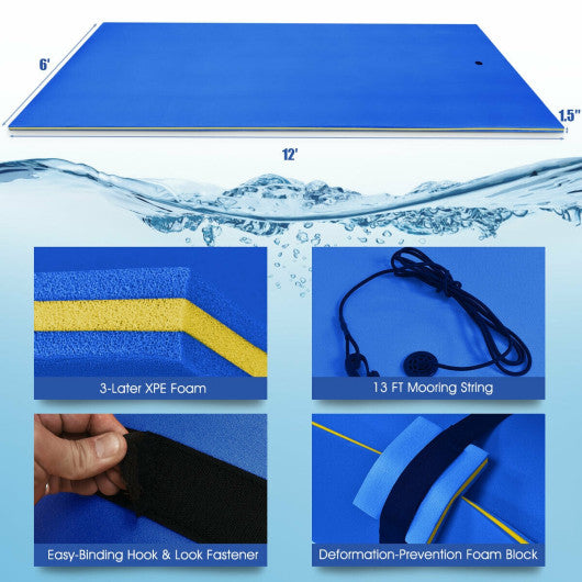 12 x 6 Feet 3 Layer Floating Water Pad-Blue Online now