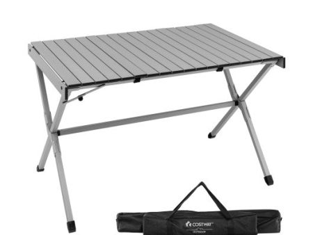 4-6 Person Portable Aluminum Camping Table with Carrying Bag-Gray Fashion