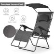 Folding Recliner Lounge Chair with Shade Canopy Cup Holder-Black Supply