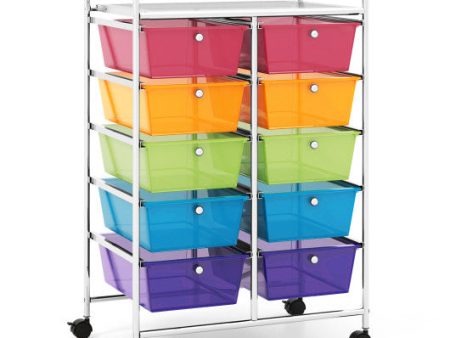 10-Drawer Rolling Storage Cart-Transparent Multicolor on Sale