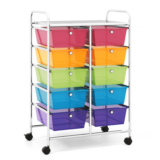 10-Drawer Rolling Storage Cart-Transparent Multicolor on Sale