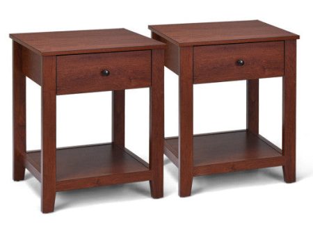 Set of 2 Nightstand with Storage Shelf and Pull Handle For Sale