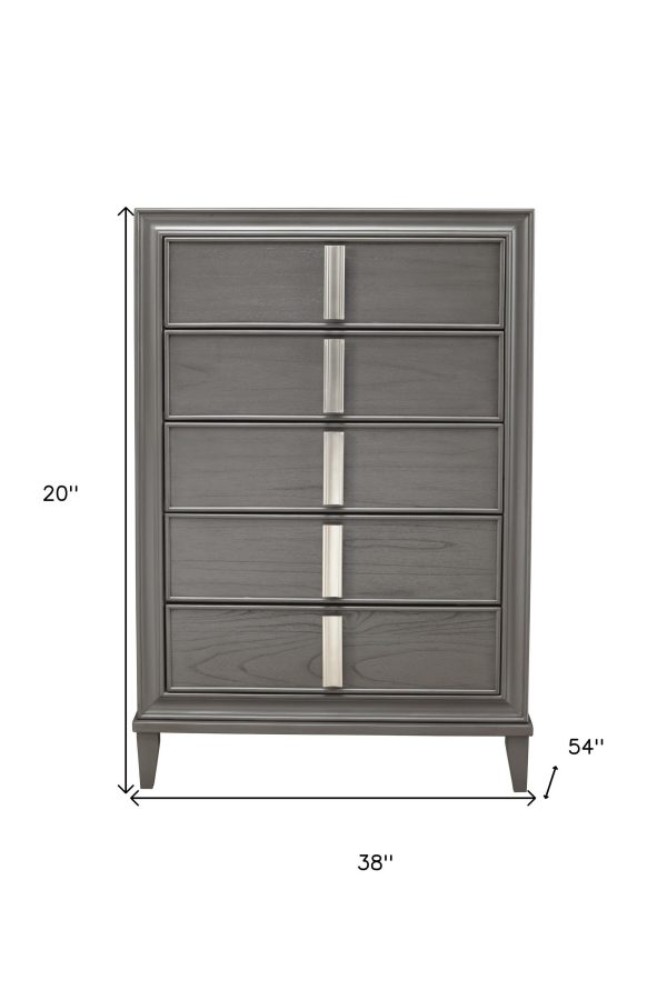 38  Gray Solid Wood Five Drawer Chest Online now