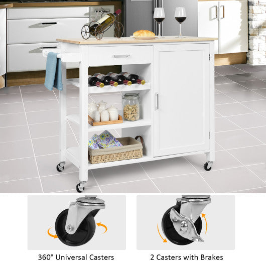 Kitchen Island Cart Rolling Serving Cart Wood Trolley-White For Cheap