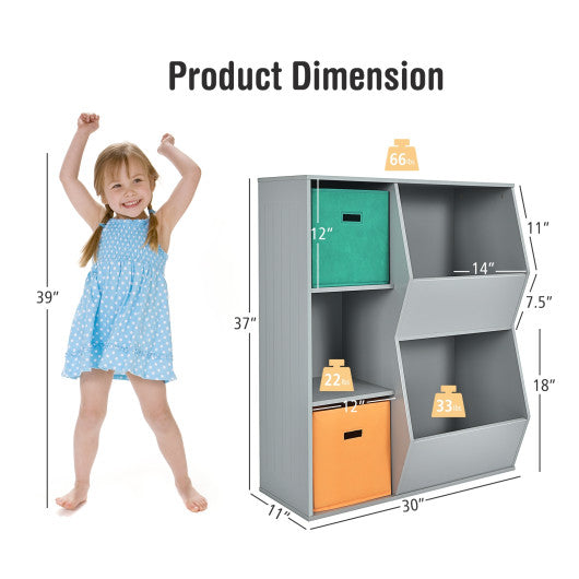 Kids Toy Storage Cabinet Shelf Organizer -Gray For Sale