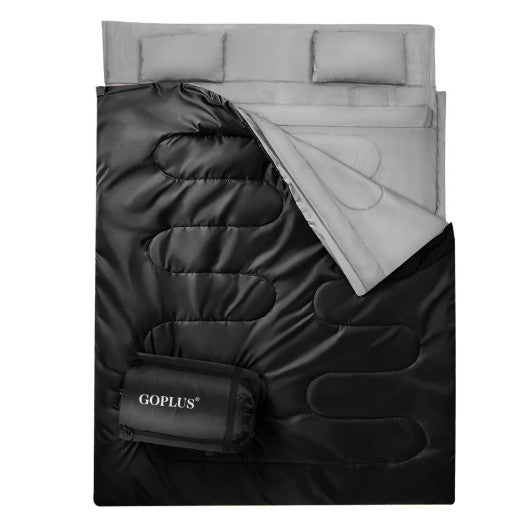 2 Person Waterproof Sleeping Bag with 2 Pillows-Black Hot on Sale