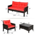 4 Pieces Outdoor Rattan Wicker Loveseat Furniture Set with Cushions-Red Online Hot Sale