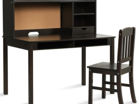 Kids Desk and Chair Set Study Writing Desk with Hutch and Bookshelves-Brown Online