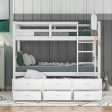 White Twin Over Twin Bunk Bed with Trundle and Drawers Online