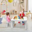 3 Pieces Toddler Multi Activity Play Dining Study Kids Table and Chair Set-White Sale