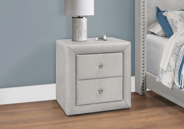 21  Light Gray Velvet Two Drawer Nightstand For Sale