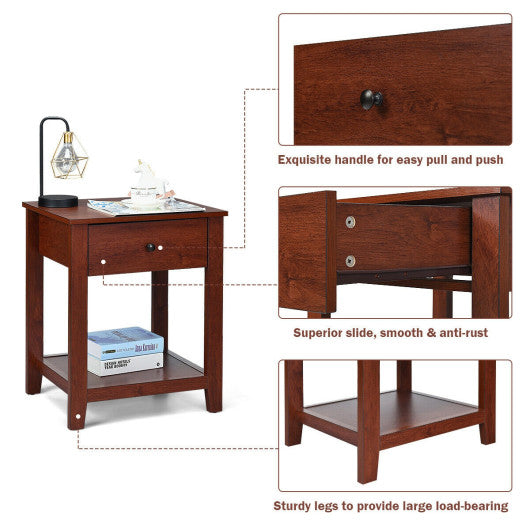 Set of 2 Nightstand with Storage Shelf and Pull Handle For Sale