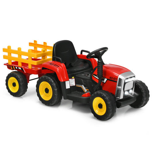 12V Ride on Tractor with 3-Gear-Shift Ground Loader for Kids 3+ Years Old-Red Hot on Sale