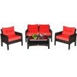 4 Pieces Outdoor Rattan Wicker Loveseat Furniture Set with Cushions-Red Online Hot Sale