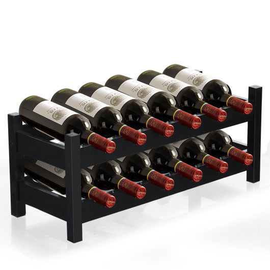 2-Tier 12 Bottles Bamboo Storage Shelf  Wine Rack-Brown on Sale