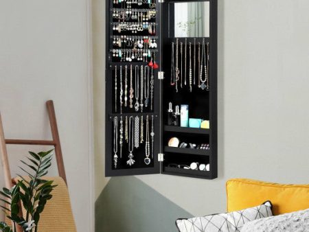 Full Length Mirror Jewelry Cabinet with Ring Slots and Necklace Hooks-Black Discount