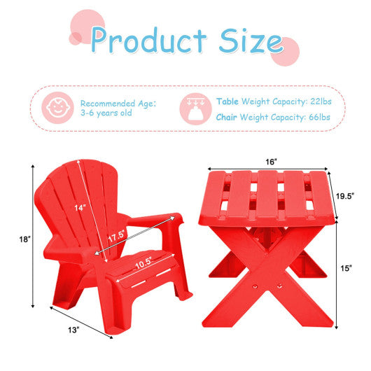 3-Piece Plastic Children Play Table Chair Set-Red For Sale