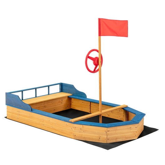 Kids  Pirate Boat Sandbox with Flag and Rudder Supply