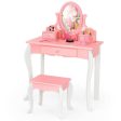 Kids Vanity Princess Makeup Dressing Table Stool Set with Mirror and Drawer-Pink Discount