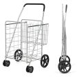 Folding Shopping Cart for Laundry with Swiveling Wheels and Dual Storage Baskets-Sliver on Sale