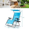 Folding Recliner Lounge Chair with Shade Canopy Cup Holder-Blue Hot on Sale