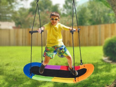 Saucer Tree Swing Surf Kids Outdoor Adjustable Oval Platform Set with Handle-Color For Discount