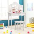 Kids Makeup Dressing Mirror Vanity Table Stool Set on Sale