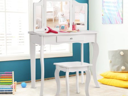 Kids Makeup Dressing Mirror Vanity Table Stool Set on Sale