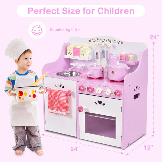 Kids Wooden Kitchen Toy Strawberry Pretend Cooking Playset Sale