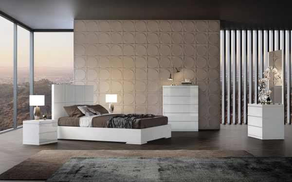 Contemporary White Queen Platform Bed Cheap