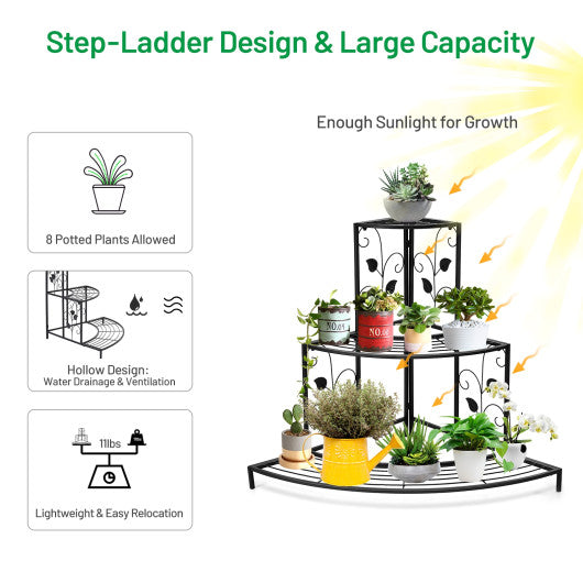 3 Tier Floral Corner Metal Plant Pot Rack on Sale