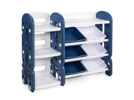 Kids Toy Storage Organizer with Bins and Multi-Layer Shelf for Bedroom Playroom -Blue For Discount