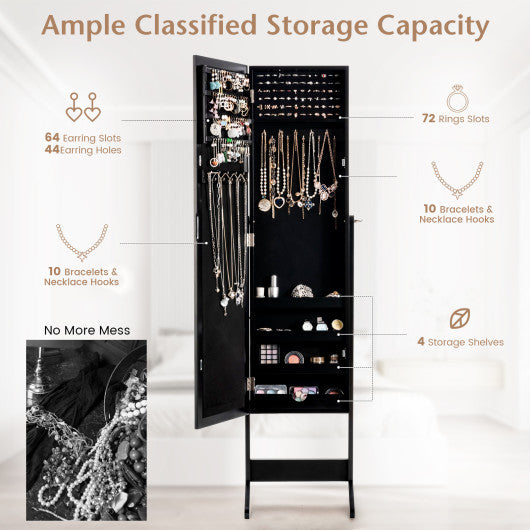 Mirrored Standing Jewelry Cabinet Storage Box-Black Supply