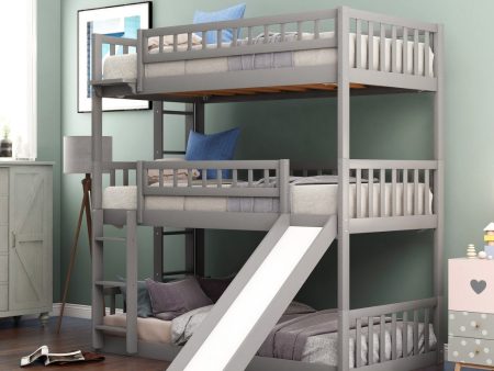 Gray Twin over Twin over Twin Contemporary Manufactured Wood and Solid Wood Bunk Bed For Cheap