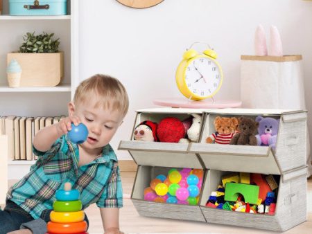 Set of 4 Storage Bins Stackable Cubes with Lid-Brown For Cheap