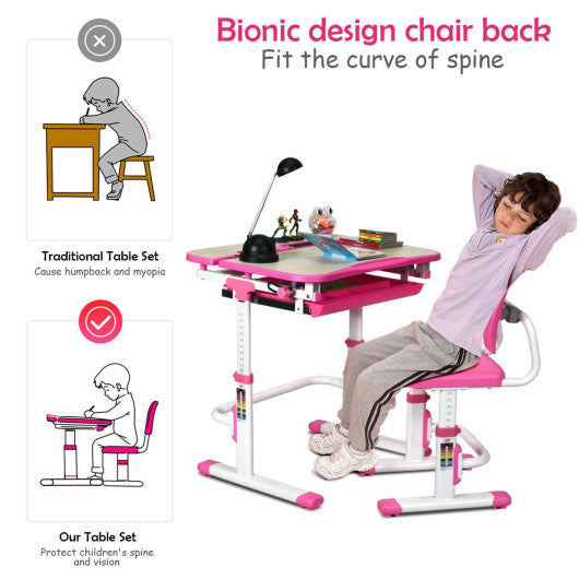 Height Adjustable Kids Study Desk and Chair Set-Pink For Cheap