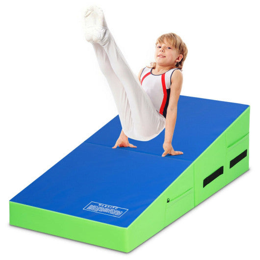 Folding Wedge Exercise Gymnastics Mat with Handles-Green Cheap