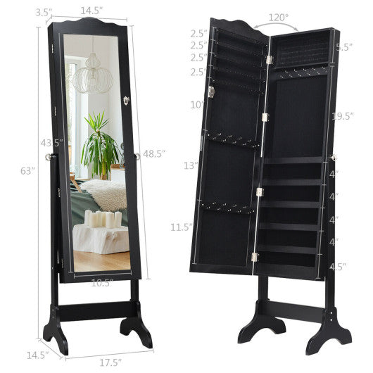 Mirrored Lockable Jewelry Cabinet Armoire Organizer Storage Box-Black on Sale