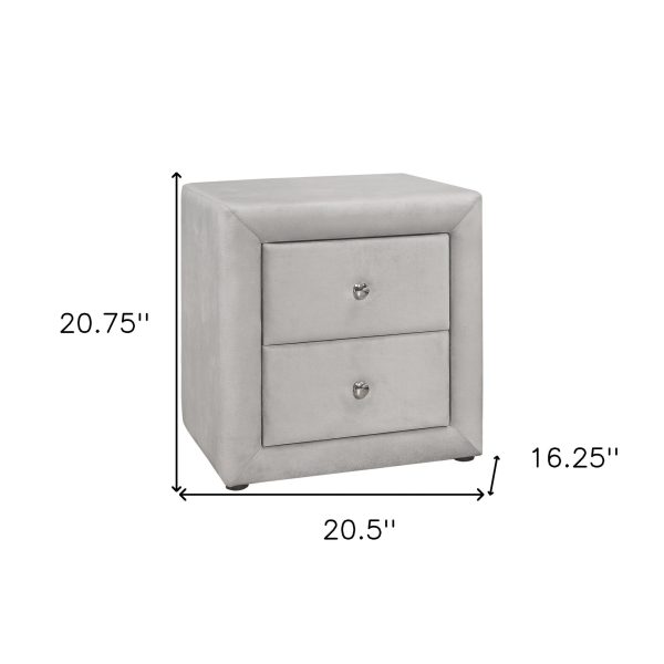 21  Light Gray Velvet Two Drawer Nightstand For Sale