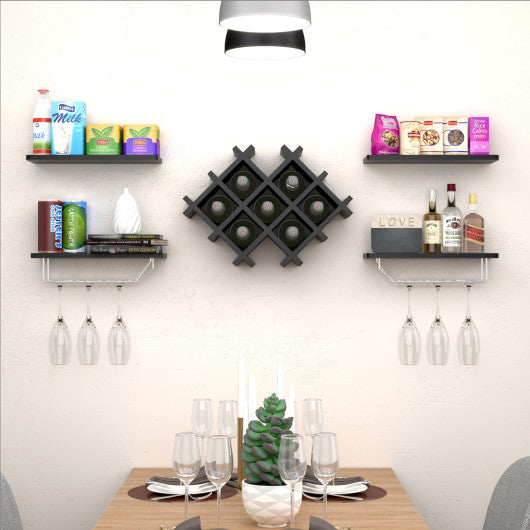 Set of 5 Wall Mount Wine Rack Set with Storage Shelves-Black Supply