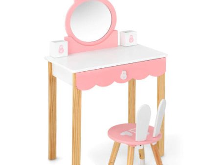 Kids Vanity Set Rabbit Makeup Dressing Table Chair Set with Mirror and Drawer-White Online Hot Sale