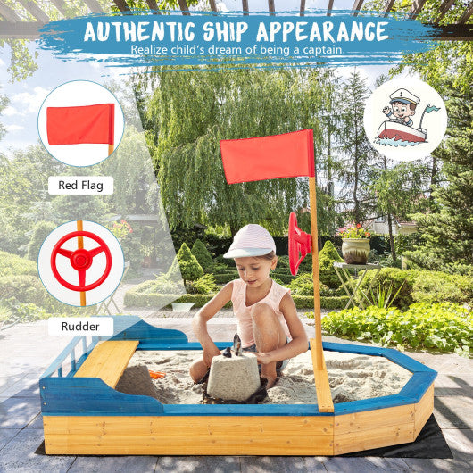 Kids  Pirate Boat Sandbox with Flag and Rudder Supply