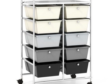 10-Drawer Rolling Storage Cart-Beige & Gray Sale