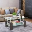 Rectangular Tempered Glass Coffee Table with Shelf-Black Cheap