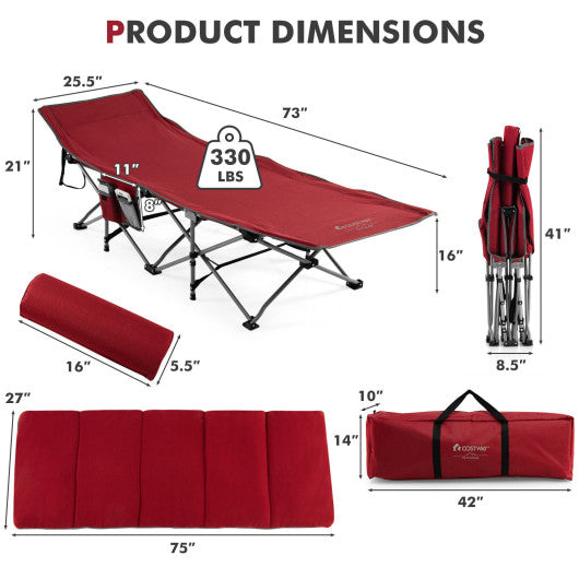 Folding Retractable Travel Camping Cot with Mattress and Carry Bag-Red Sale