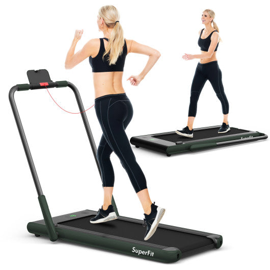 2-in-1 Folding Treadmill with Remote Control and LED Display-Green For Sale